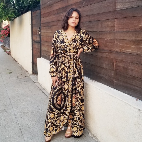 baroque print maxi dress